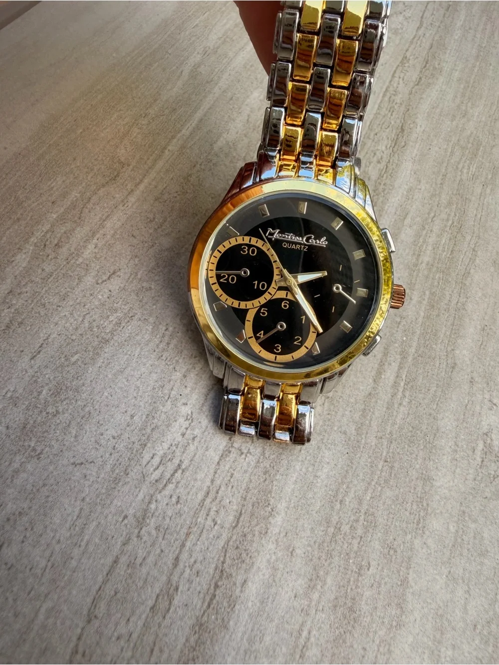 Montres Carlo Quartz Men's Two-Tone Black & Gold Watch